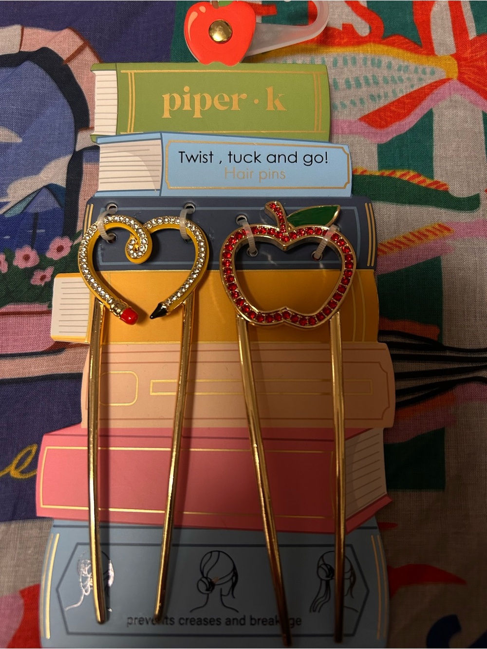 Piper K Colorful Apple & Heart Pencil Hair Pins Y2K Back 2 School
